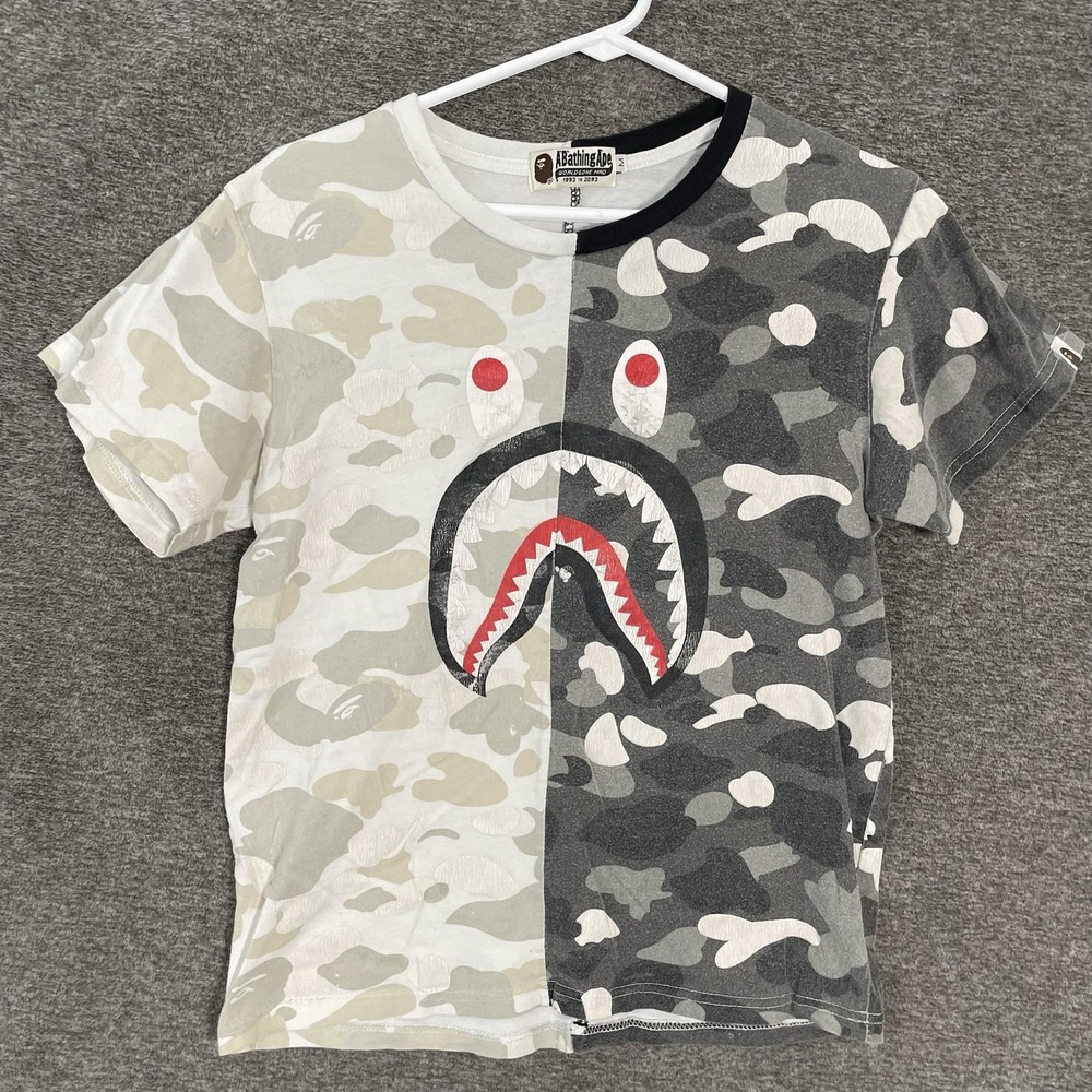 A Bathing Ape Shirt Youth Medium Multicolor Camo Shark Face Graphic T-Shirt Tee